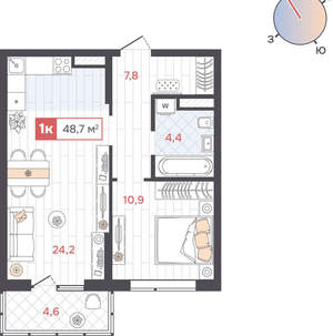 1-к квартира, вторичка, 49м2, 11/31 этаж