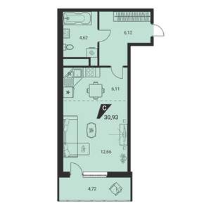 1-к квартира, вторичка, 31м2, 15/25 этаж