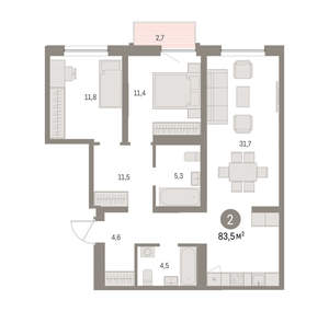 2-к квартира, вторичка, 84м2, 3/16 этаж