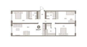3-к квартира, вторичка, 103м2, 3/16 этаж