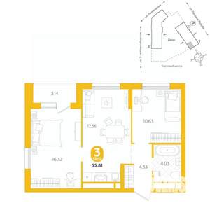 3-к квартира, вторичка, 56м2, 12/24 этаж