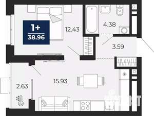 1-к квартира, вторичка, 38м2, 12/24 этаж