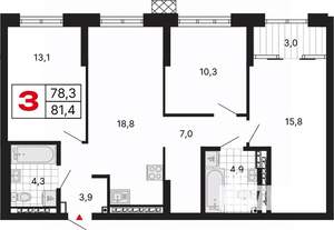 3-к квартира, вторичка, 81м2, 13/15 этаж