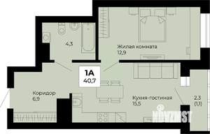 1-к квартира, строящийся дом, 41м2, 8/25 этаж