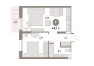 1-к квартира, вторичка, 44м2, 5/7 этаж