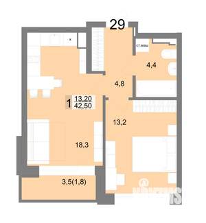 1-к квартира, строящийся дом, 43м2, 7/25 этаж