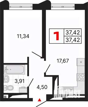 1-к квартира, вторичка, 37м2, 22/25 этаж