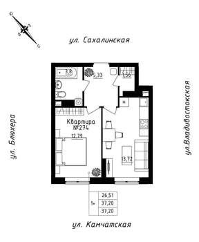 1-к квартира, строящийся дом, 37м2, 23/25 этаж