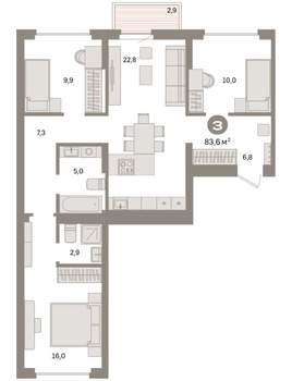 3-к квартира, вторичка, 84м2, 5/9 этаж