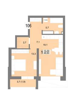 1-к квартира, вторичка, 50м2, 17/25 этаж