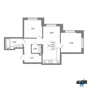 3-к квартира, вторичка, 55м2, 22/32 этаж