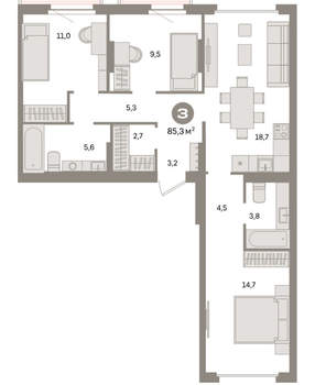 3-к квартира, вторичка, 85м2, 2/9 этаж
