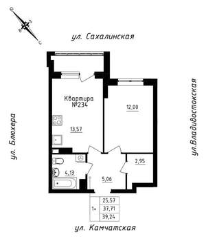 1-к квартира, строящийся дом, 39м2, 20/25 этаж
