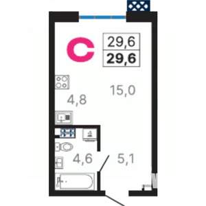 Студия квартира, строящийся дом, 30м2, 4/15 этаж