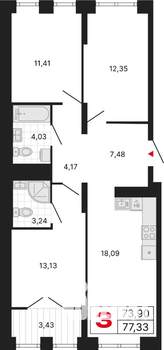 3-к квартира, вторичка, 77м2, 22/25 этаж
