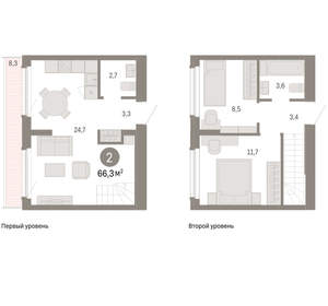2-к квартира, вторичка, 66м2, 8/9 этаж