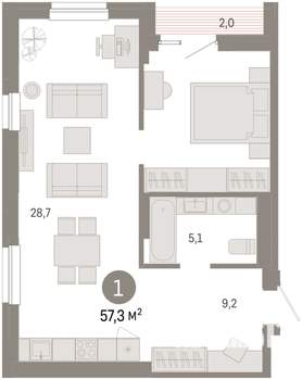 1-к квартира, вторичка, 57м2, 15/17 этаж