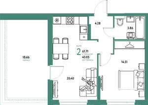 2-к квартира, вторичка, 62м2, 9/24 этаж
