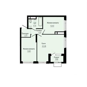 2-к квартира, строящийся дом, 60м2, 24/31 этаж