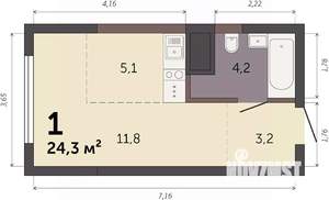 Студия квартира, строящийся дом, 24м2, 16/32 этаж