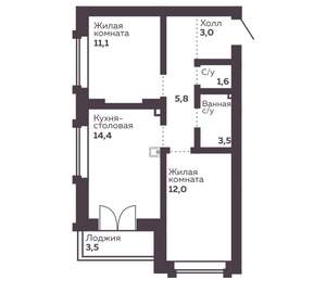 2-к квартира, вторичка, 51м2, 12/30 этаж