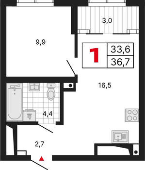 1-к квартира, вторичка, 37м2, 29/15 этаж