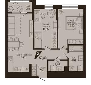2-к квартира, вторичка, 59м2, 5/23 этаж