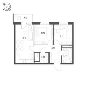2-к квартира, строящийся дом, 54м2, 21/25 этаж