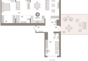 3-к квартира, вторичка, 134м2, 7/9 этаж