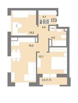2-к квартира, вторичка, 55м2, 21/26 этаж