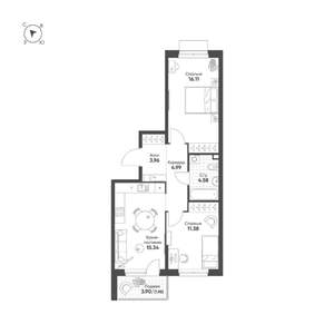 2-к квартира, строящийся дом, 58м2, 11/25 этаж