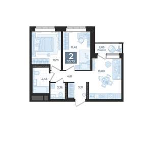 2-к квартира, вторичка, 54м2, 14/23 этаж