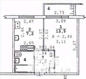 1-к квартира, вторичка, 28м2, 2/9 этаж