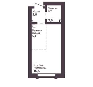 1-к квартира, вторичка, 28м2, 14/30 этаж