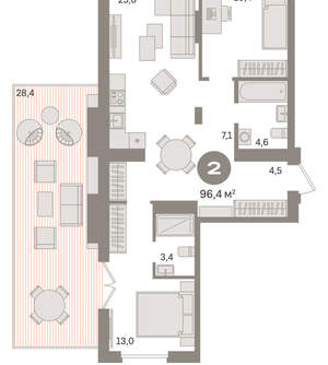 2-к квартира, вторичка, 96м2, 9/9 этаж