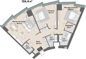 3-к квартира, строящийся дом, 126м2, 15/52 этаж
