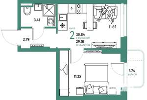 2-к квартира, вторичка, 31м2, 2/24 этаж