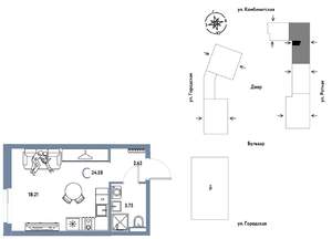 Студия квартира, строящийся дом, 25м2, 10/24 этаж