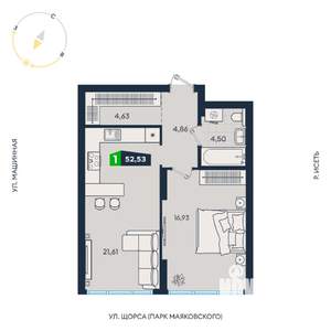 1-к квартира, строящийся дом, 53м2, 2/31 этаж