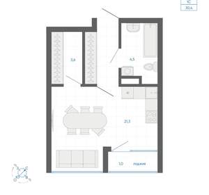 Студия квартира, вторичка, 30м2, 4/32 этаж