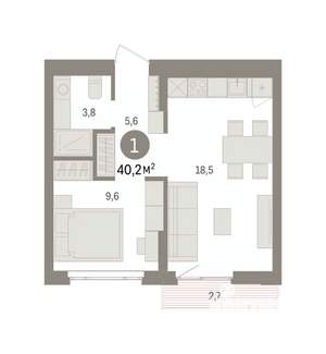 1-к квартира, вторичка, 40м2, 4/7 этаж