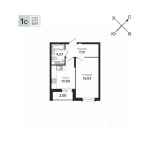 1-к квартира, строящийся дом, 40м2, 16/21 этаж