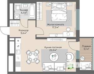 1-к квартира, строящийся дом, 53м2, 8/28 этаж