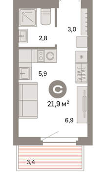 Студия квартира, вторичка, 22м2, 7/16 этаж