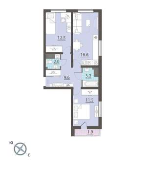 2-к квартира, вторичка, 56м2, 13/14 этаж