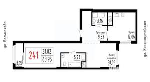 1-к квартира, строящийся дом, 64м2, 10/25 этаж