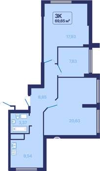 3-к квартира, вторичка, 70м2, 10/27 этаж