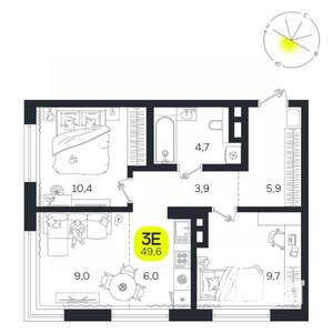3-к квартира, вторичка, 50м2, 6/27 этаж