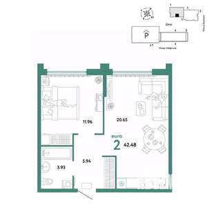 2-к квартира, вторичка, 42м2, 21/24 этаж