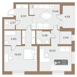 3-к квартира, вторичка, 74м2, 4/24 этаж